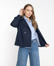 Trench Corto Doppiopetto Blu notte con Fodera a Righe