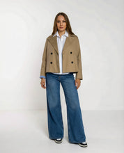 Trench Corto Doppiopetto Sabbia con Fodera a Righe