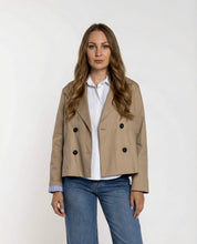 Trench Corto Doppiopetto Sabbia con Fodera a Righe