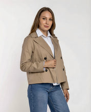 Trench Corto Doppiopetto Sabbia con Fodera a Righe