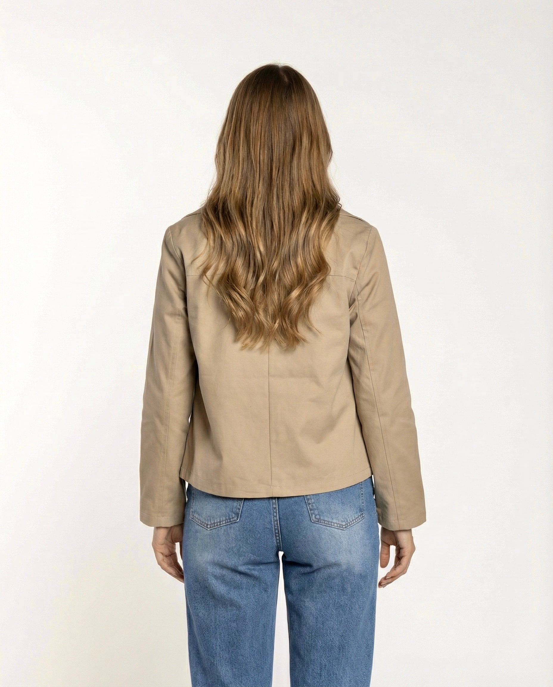 Trench Corto Doppiopetto Sabbia con Fodera a Righe