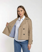 Trench Corto Doppiopetto Sabbia con Fodera a Righe