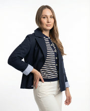 Trench Corto Doppiopetto Blu notte con Fodera a Righe