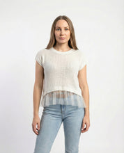 Maglia manica corta Ecru  con Inserto in Tulle