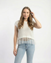 Maglia manica corta Ecru  con Inserto in Tulle