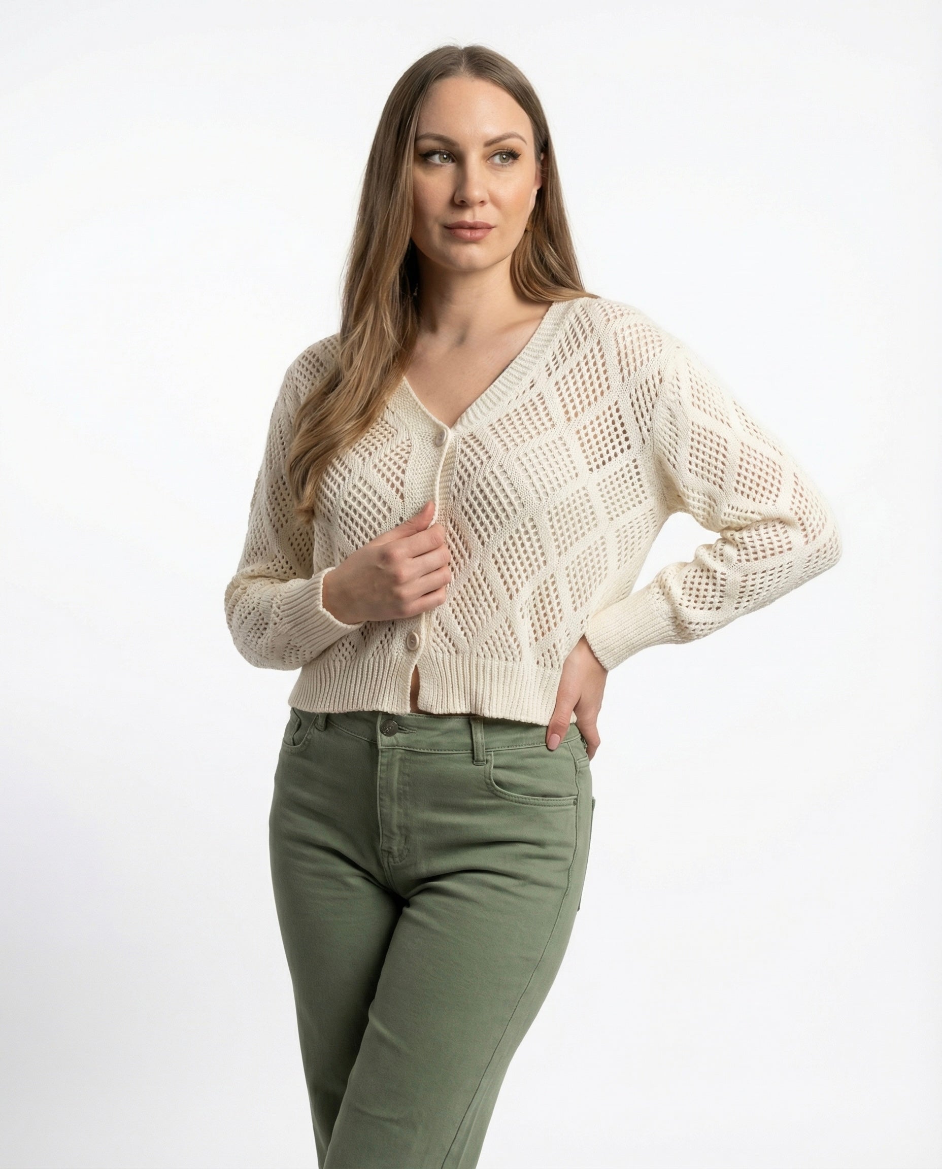 Cardigan Traforata Color Panna