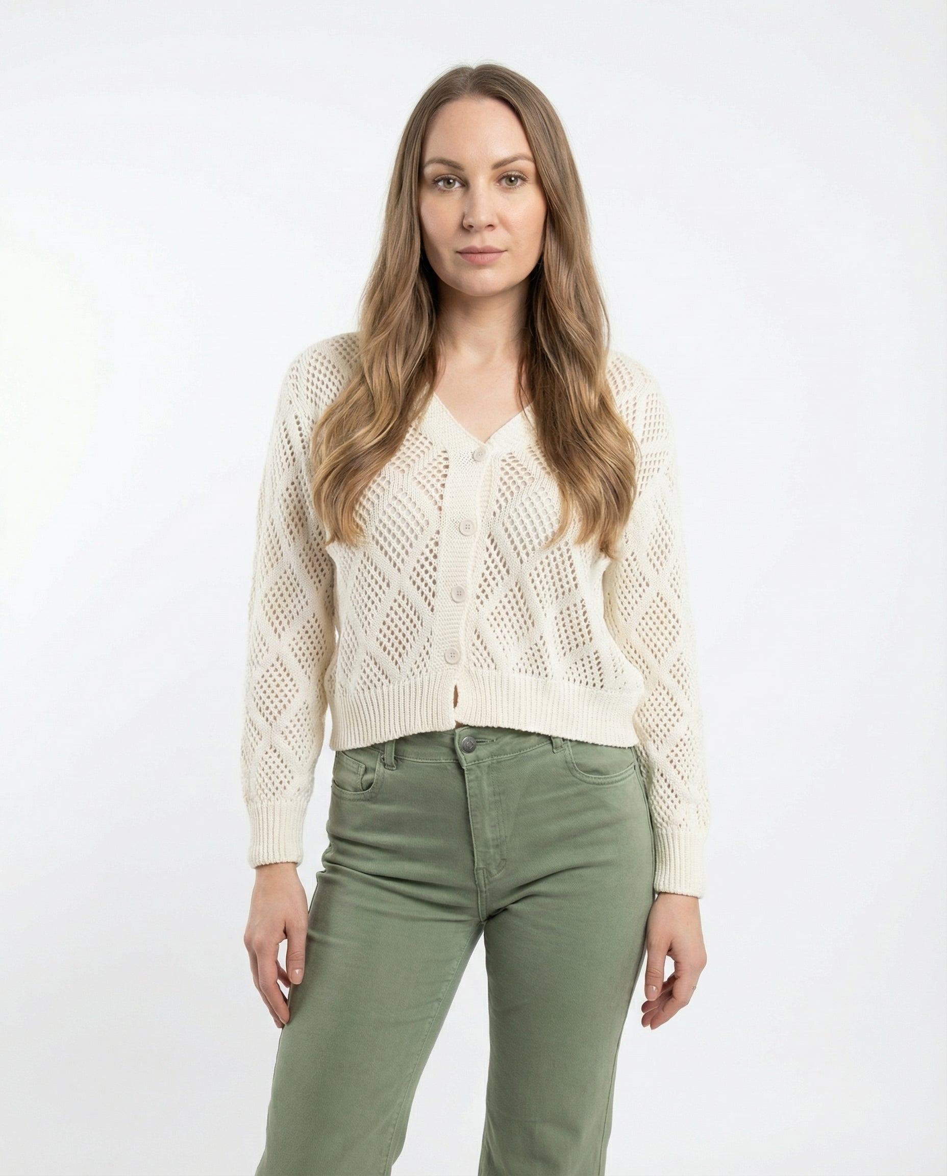 Cardigan Traforata Color Panna