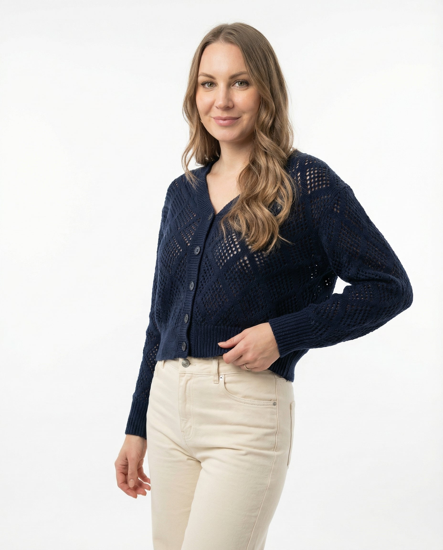 Cardigan Traforata Color Blu notte