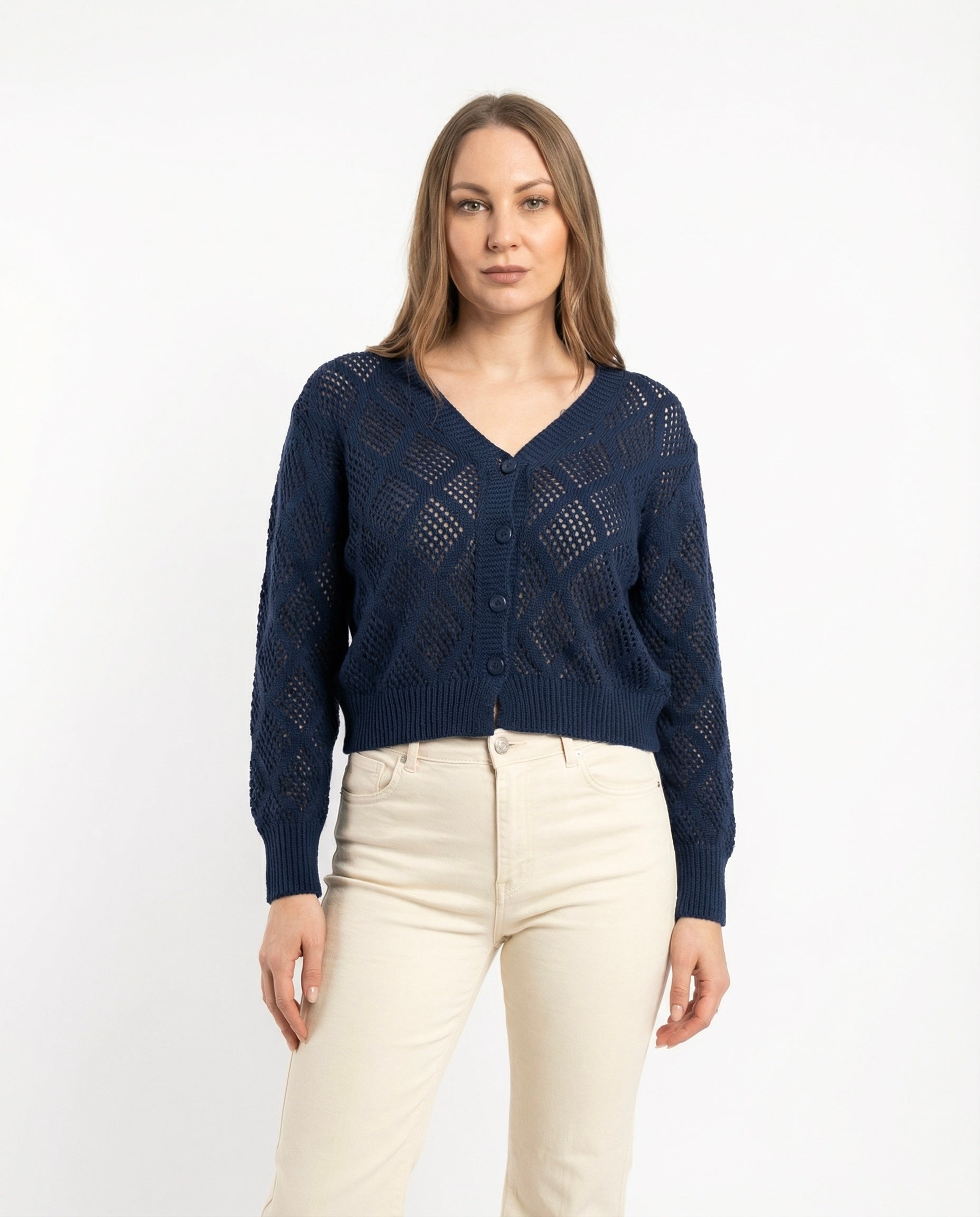 Cardigan Traforata Color Blu notte
