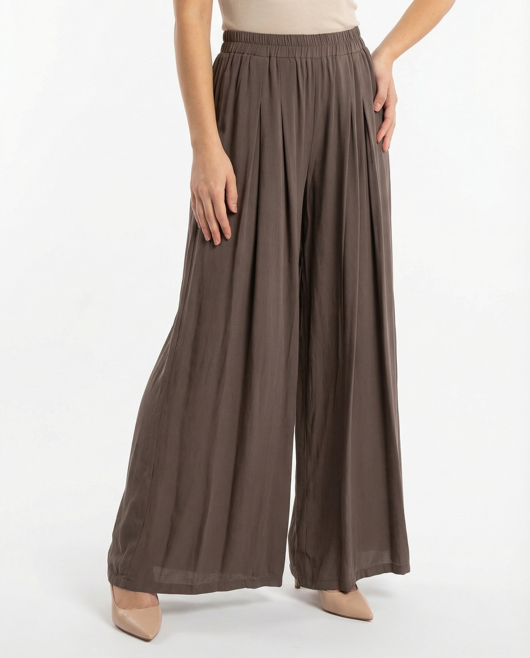 Completo Coordinato Top e Pantaloni Palazzo Marrone