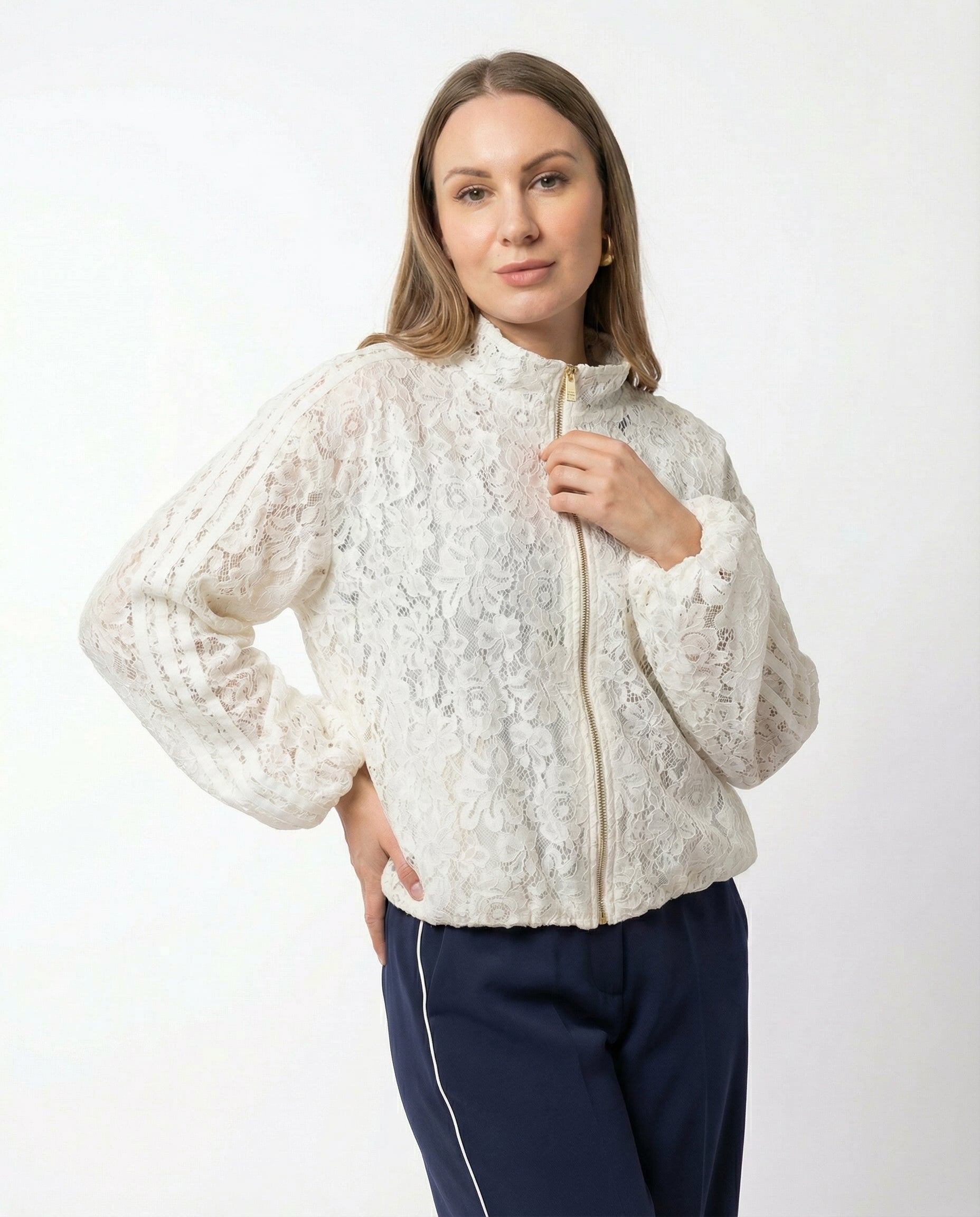 Bomber in Pizzo Bianco con Zip