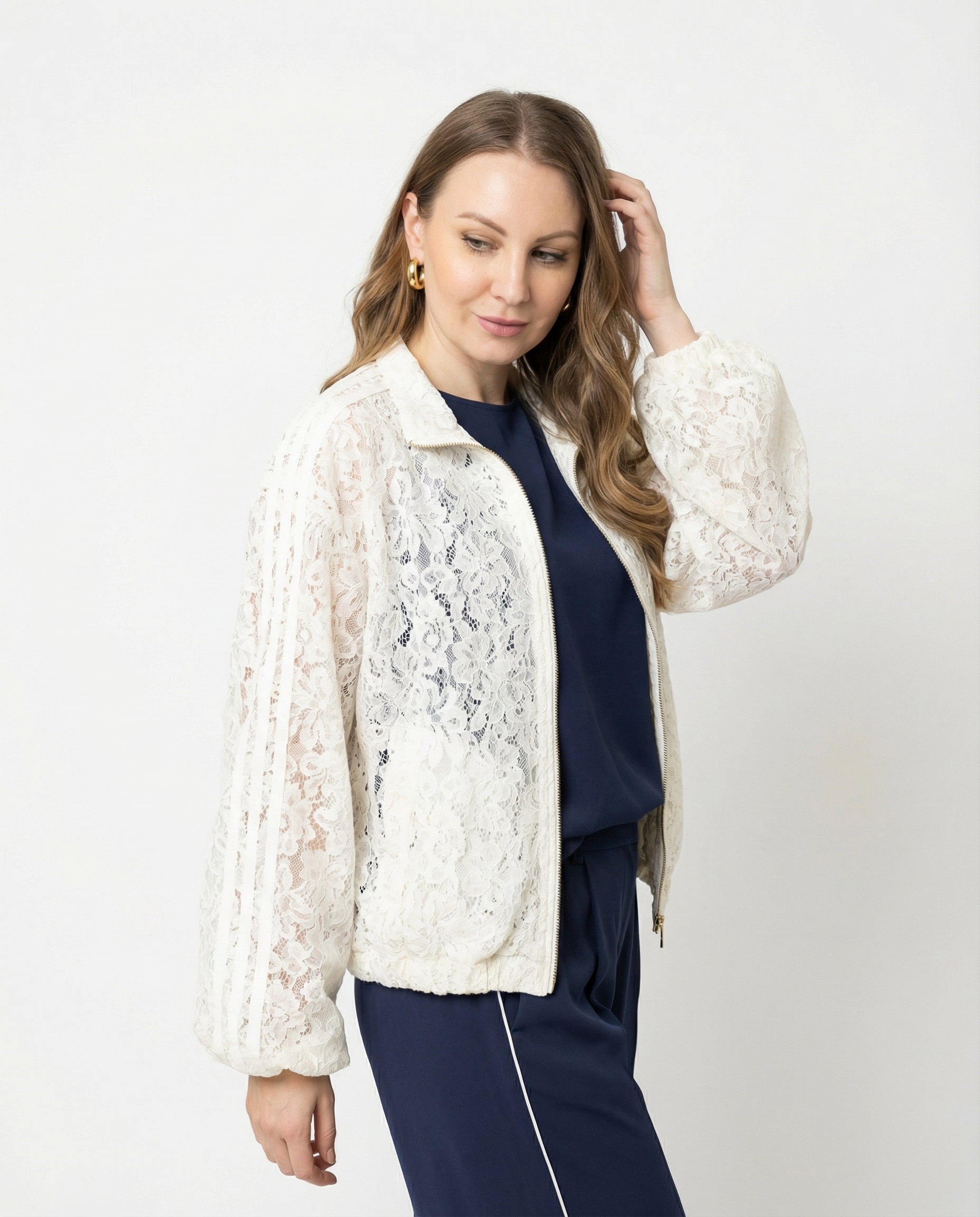 Bomber in Pizzo Bianco con Zip