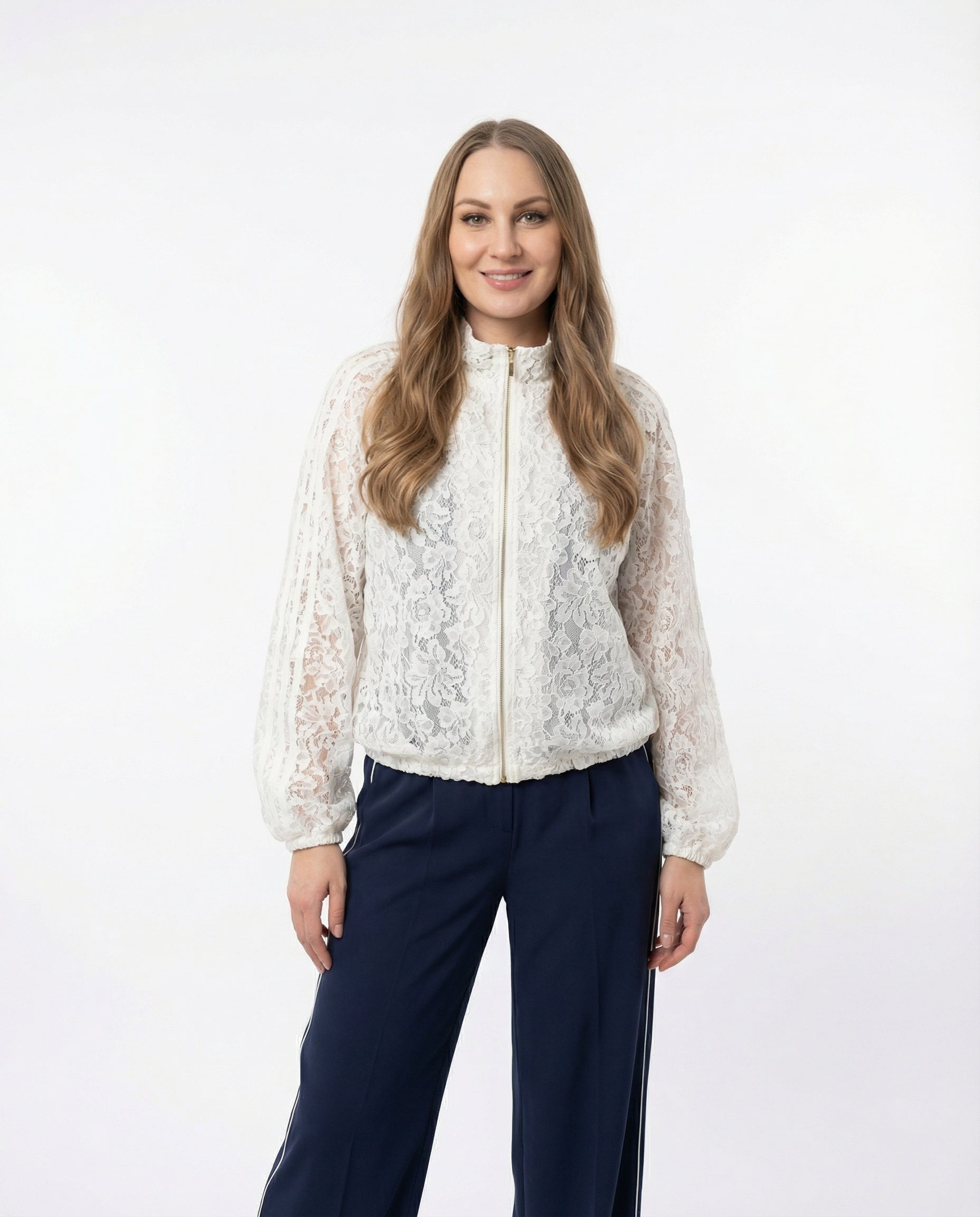 Bomber in Pizzo Bianco con Zip