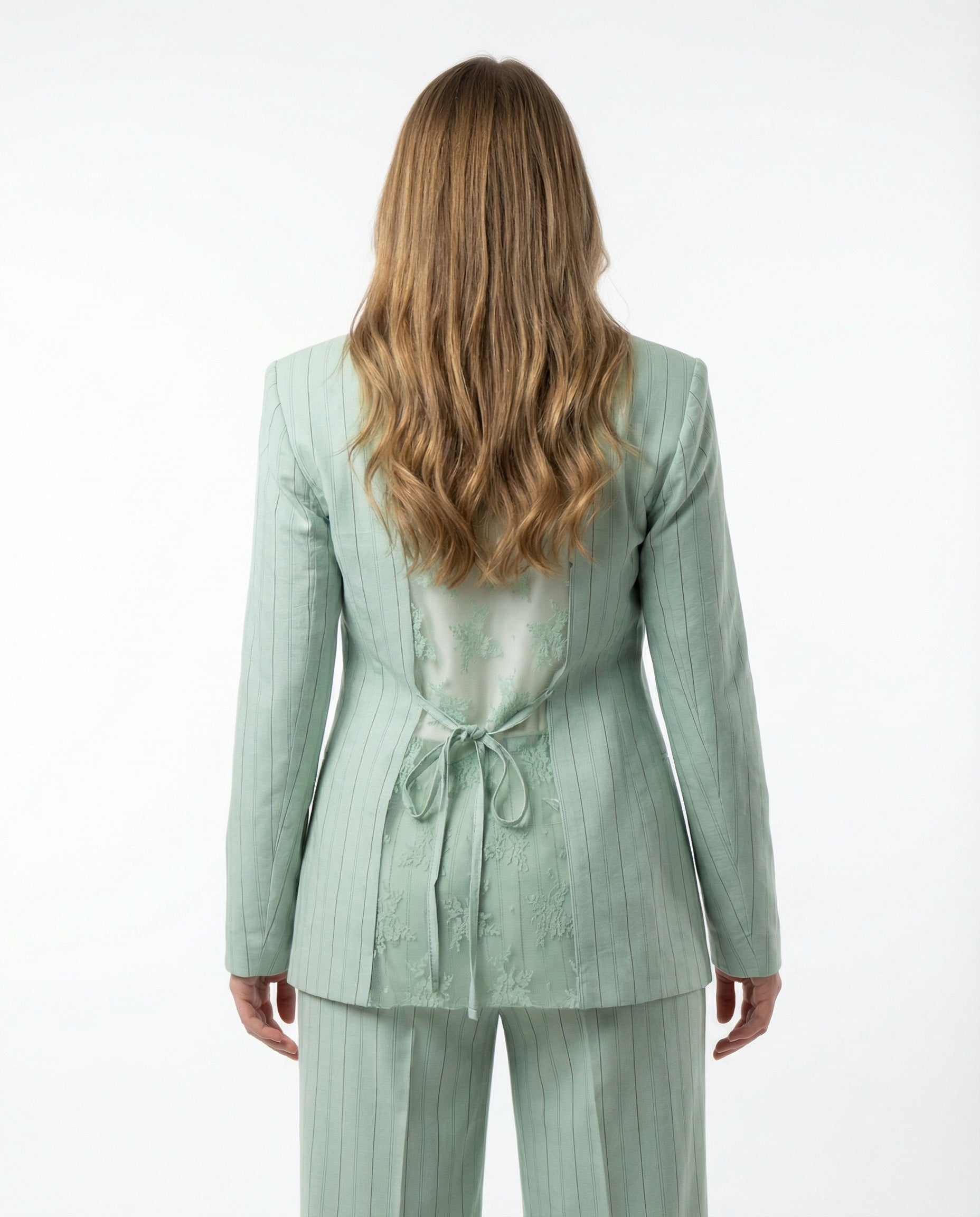 Completo Giacca e Pantalone gessato Verde Salvia