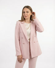 Completo Giacca Doppiopetto e Pantaloni a Zampa Rosa Cipria con inserti in Raso