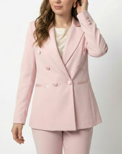 Completo Giacca Doppiopetto e Pantaloni a Zampa Rosa Cipria con inserti in Raso