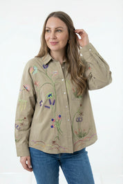 Giacca a Camicia con Ricami Floreali Multicolor