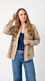 Giacca a Camicia con Ricami Floreali Multicolor