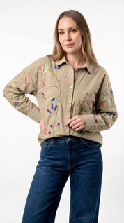 Giacca a Camicia con Ricami Floreali Multicolor