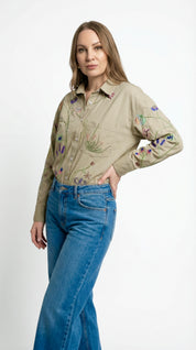 Giacca a Camicia con Ricami Floreali Multicolor