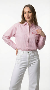 Camicia Rosa a Righe con Ricamo "St. Tropez"