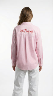 Camicia Rosa a Righe con Ricamo "St. Tropez"