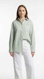Camicia Verde salvia a Righe con Ricamo "St. Tropez"