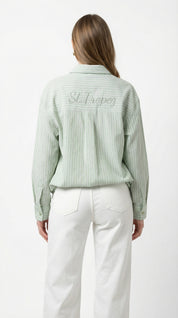 Camicia Verde salvia a Righe con Ricamo "St. Tropez"