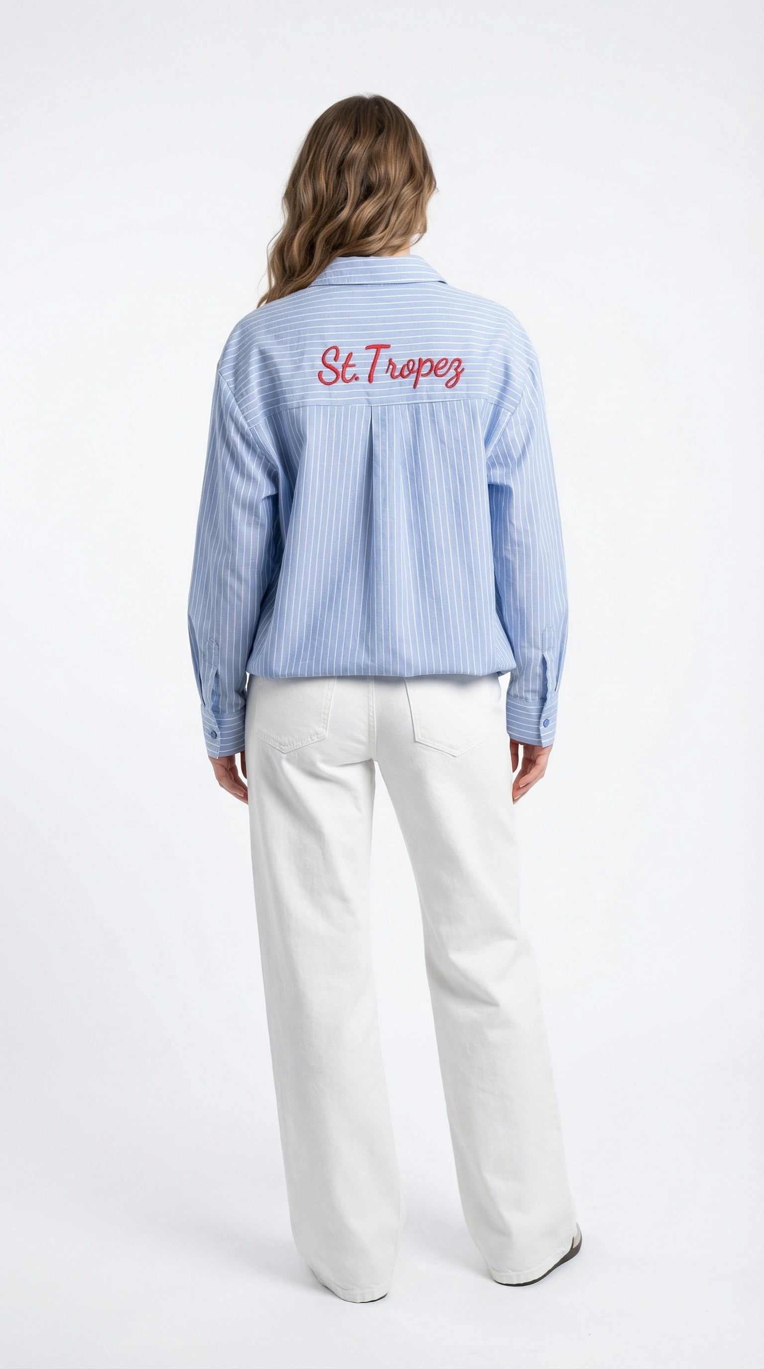 Camicia Azzurra a Righe con Ricamo "St. Tropez"