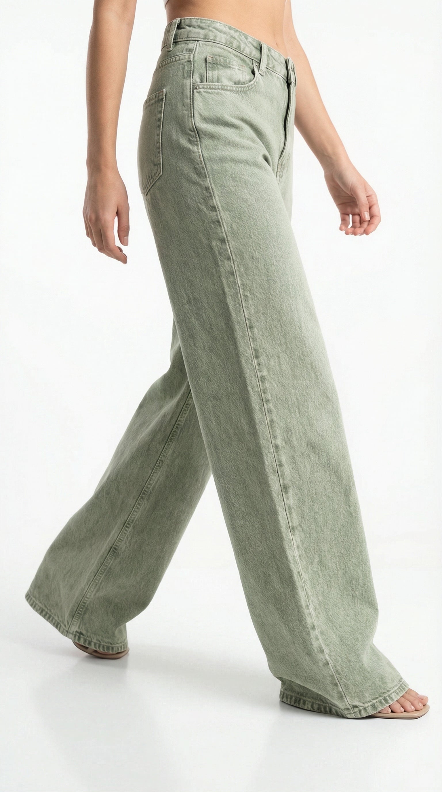 Jeans Wide Leg Verde Salvia
