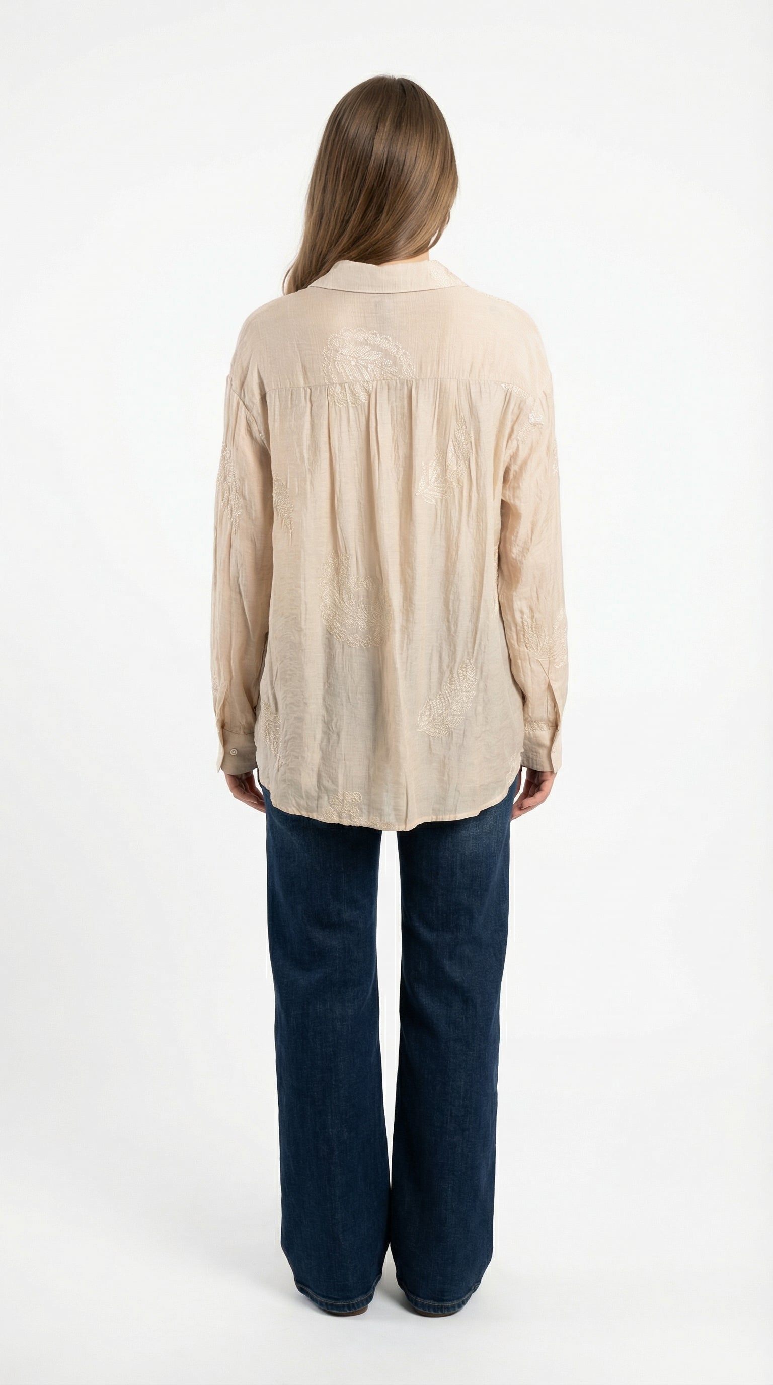 Camicia Beige chiaro con Ricami e Micropaillettes