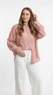 Camicia Rosa con Ricami e Micropaillettes