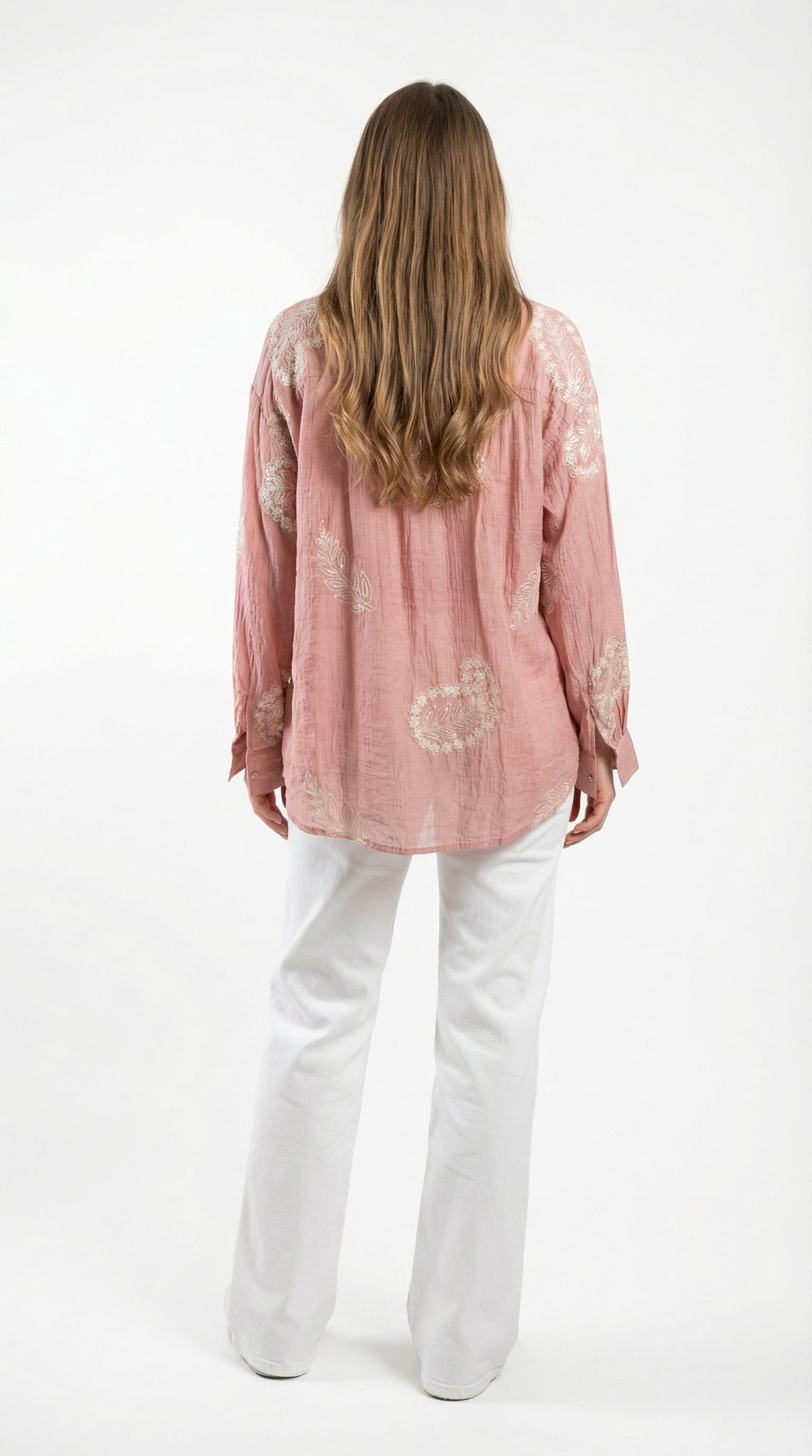 Camicia Rosa con Ricami e Micropaillettes