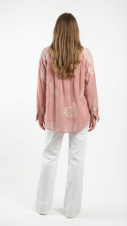 Camicia Rosa con Ricami e Micropaillettes