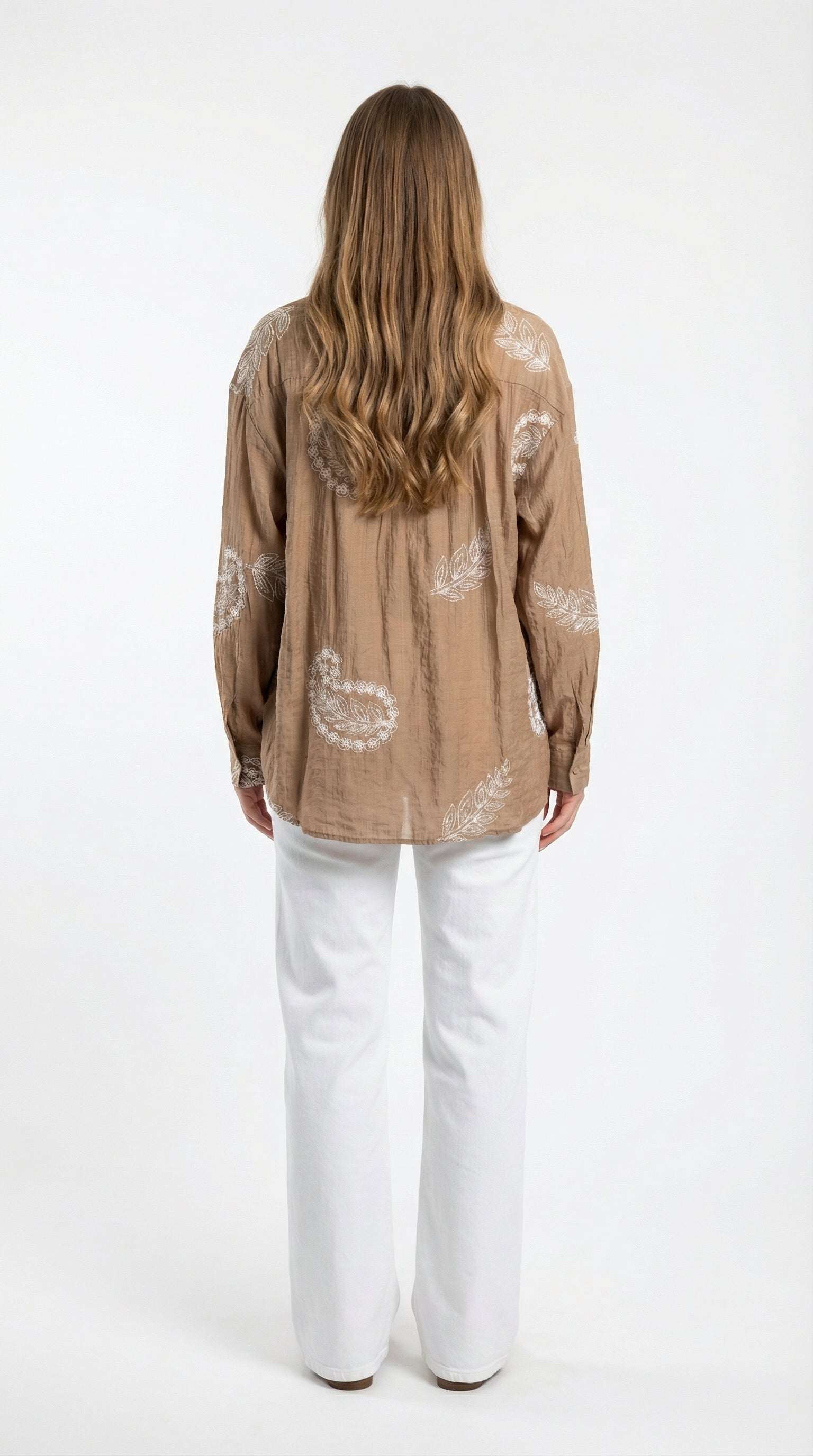 Camicia Moka con Ricami e Micropaillettes