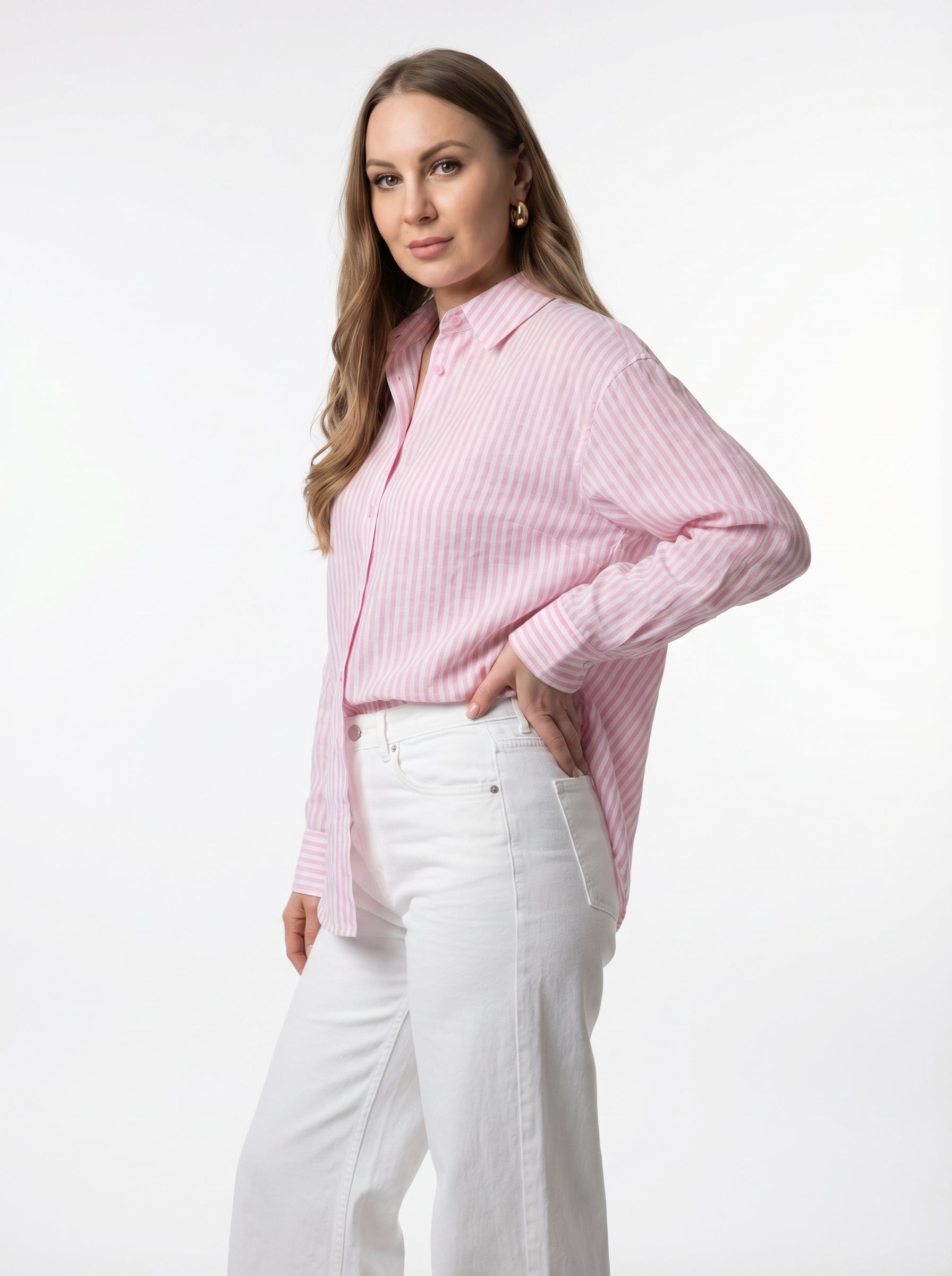 Camicia Rosa a Righe Verticali