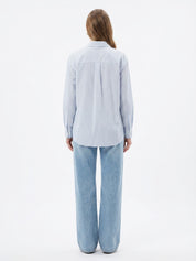 Camicia a Righe Azzurre con Ricamo Rosso