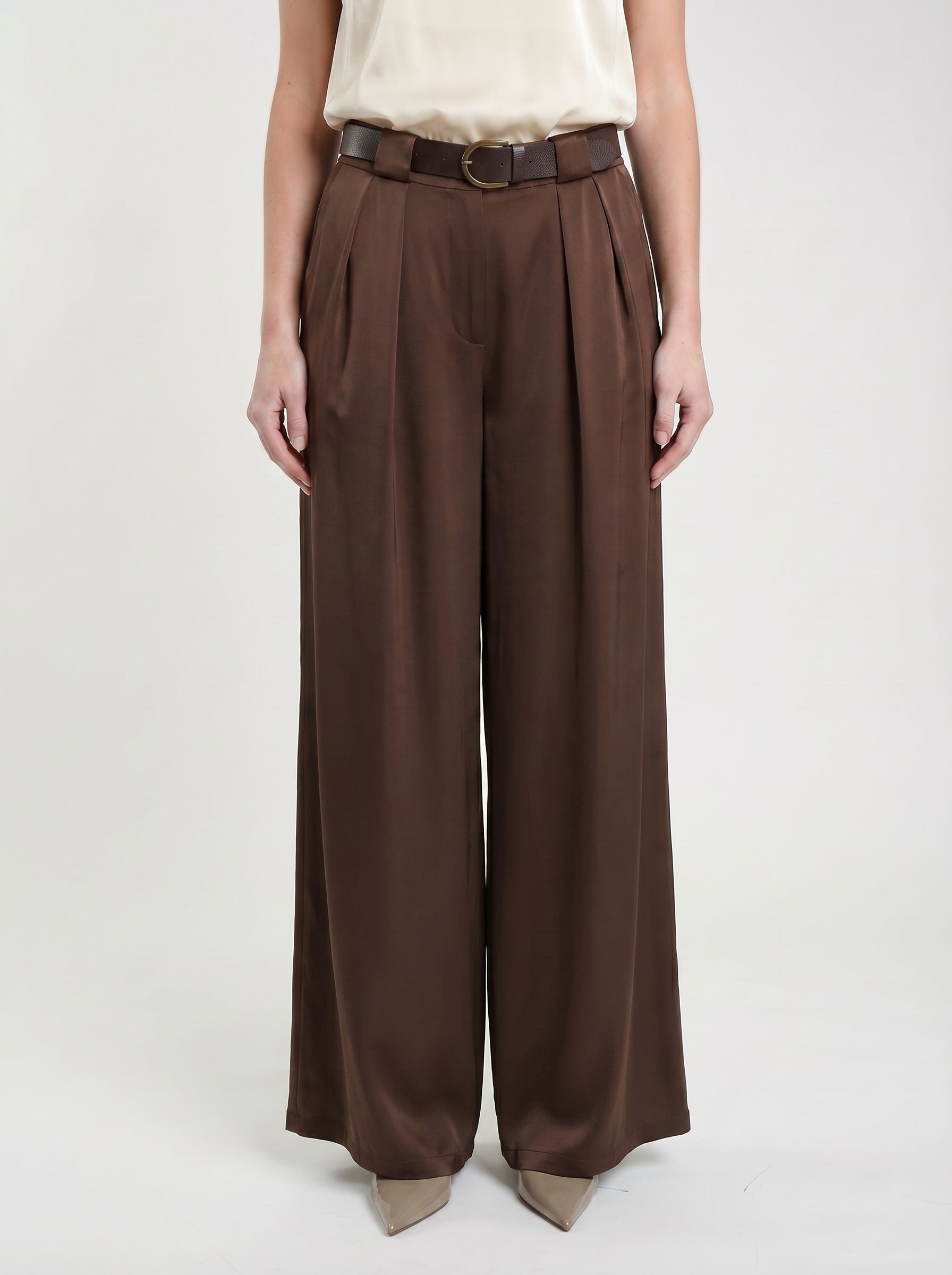 Pantalone Palazzo Marrone con Cintura