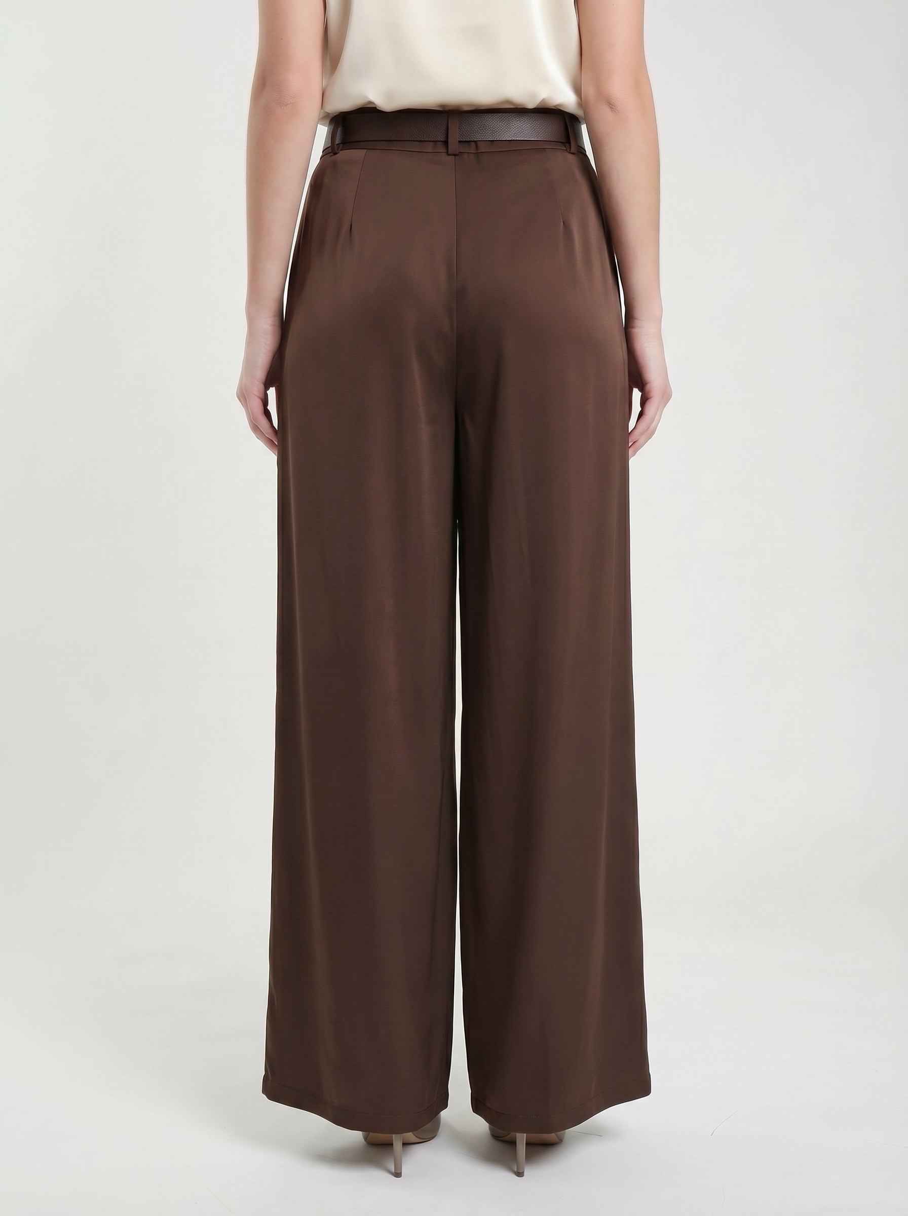 Pantalone Palazzo Marrone con Cintura