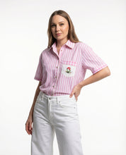 Camicia Rosa a Righe con Taschino Ricamato
