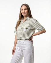 Camicia Verde salvia a Righe con Taschino Ricamato