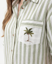 Camicia Verde salvia a Righe con Taschino Ricamato