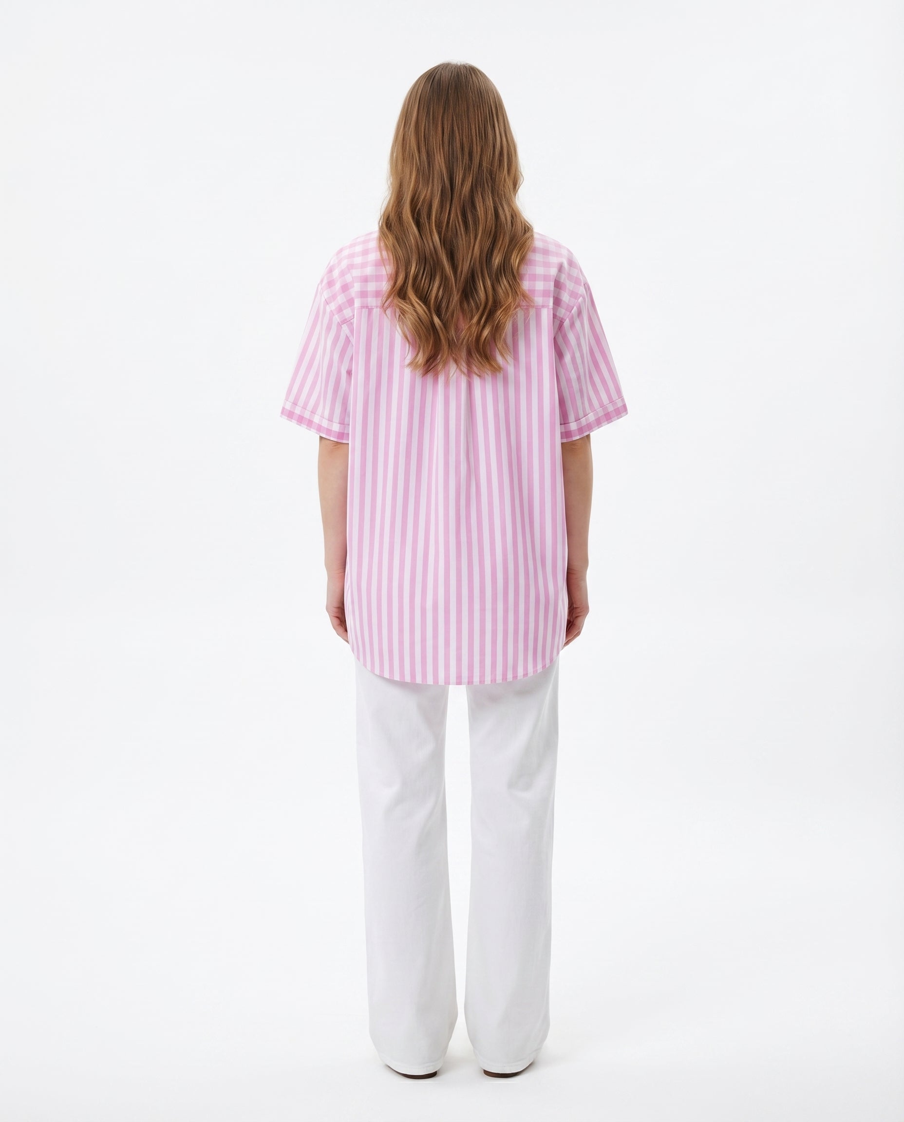 Camicia Rosa a Righe con Taschino Ricamato