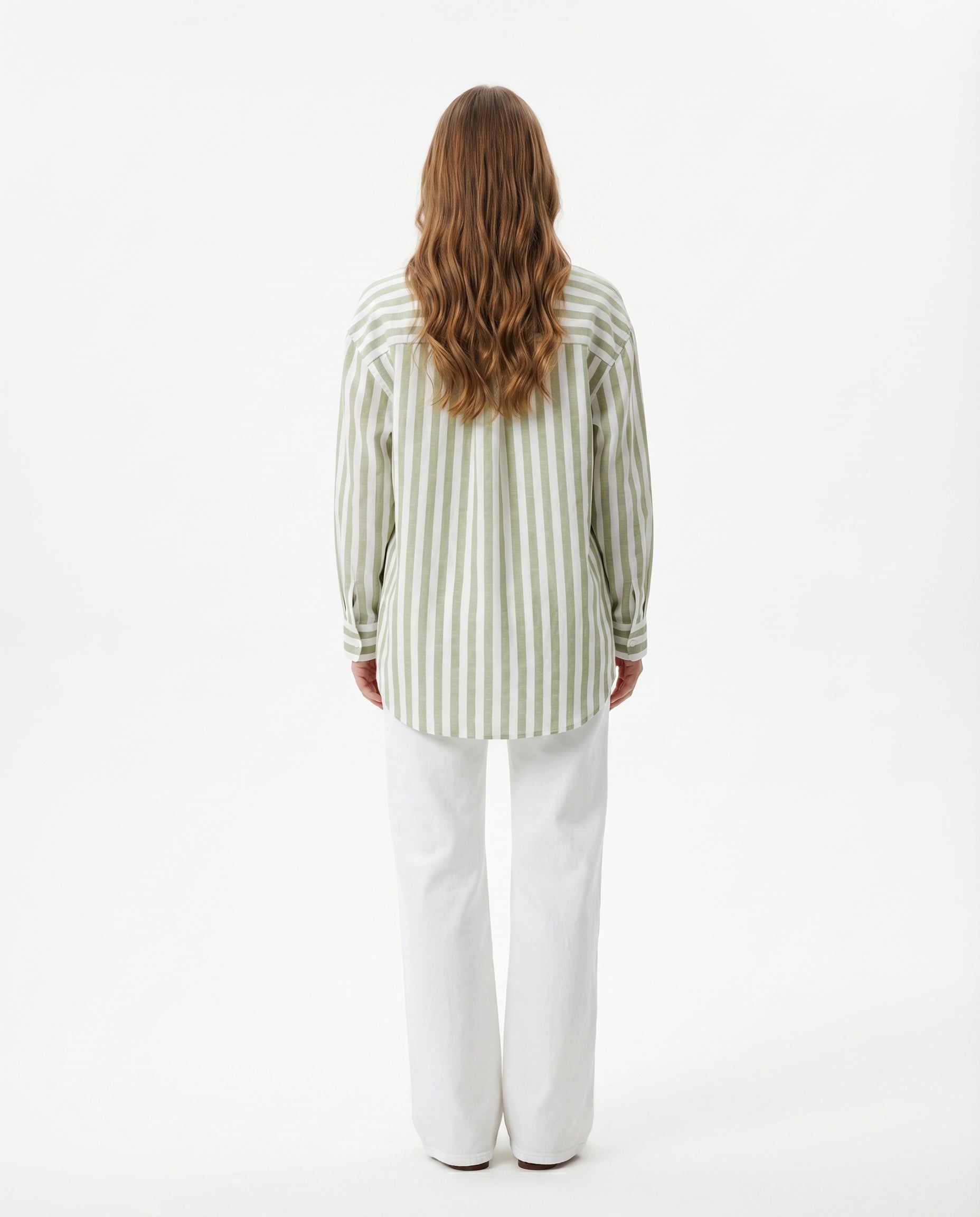 Camicia Verde salvia a Righe con Taschino Ricamato