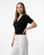 Cardigan Nero Traforato con Bottoni Gioiello