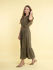 Abito Lungo Chemisier Verde Militare con Cintura