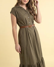 Abito Lungo Chemisier Verde Militare con Cintura