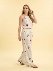 Completo Ricamato bianco con Top e Pantalone Palazzo