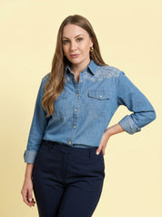 Camicia Denim con Ricamo Western