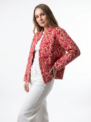 Giacca Trapuntata Fantasia Rosso e Beige